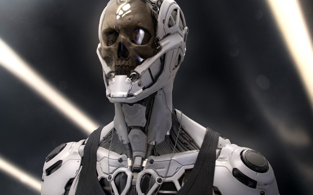 Robot skull helmet afrofuturism ambient free wallpaper for desktop - medium preview image