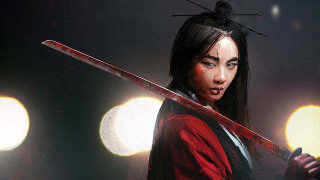 Woman sword bird moon night free wallpaper for desktop - medium preview image