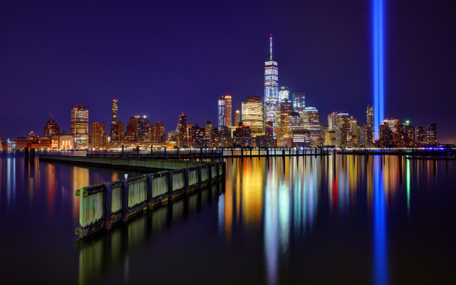 City skyline rainbow light bridge free wallpaper for desktop - medium preview image
