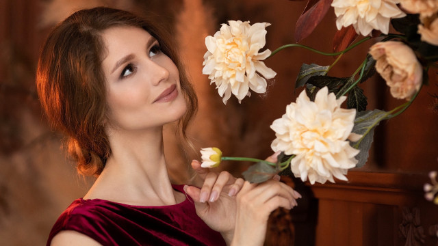 Elina karimova red dress flower free wallpaper for desktop - medium preview image
