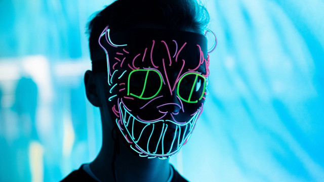 Neon mask cat face cyberpunk #2 free wallpaper for desktop - medium preview image
