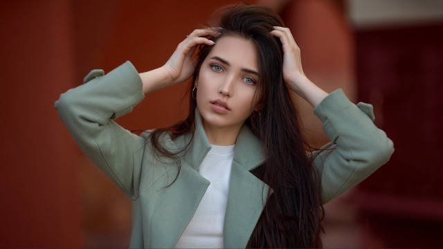 Woman longhair serious fashion artnouveau free wallpaper for desktop - medium preview image