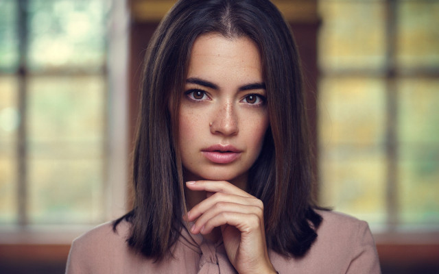 Serious asian woman portrait blackhair free wallpaper for desktop - medium preview image