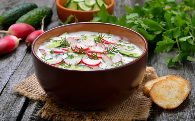 Soup radishes cucumbers bread vegetables free wallpaper for desktop - medium preview image