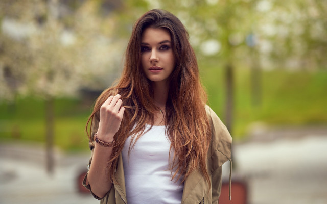 Woman long hair street hand free wallpaper for desktop - medium preview image