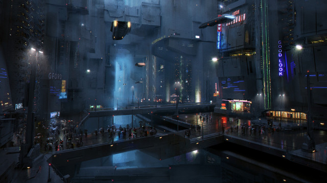 Futuristic city night cyberpunk neo free wallpaper for desktop - medium preview image
