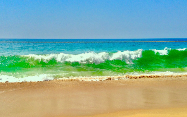 Beach wave surfboard person almada free wallpaper for desktop - medium preview image