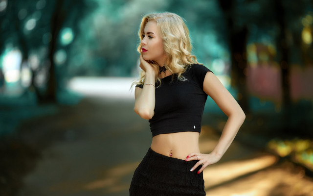 Woman black top skirt woods free wallpaper for desktop - medium preview image