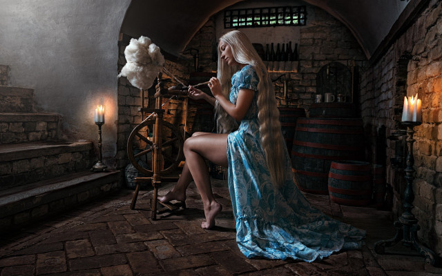 Woman blue dress chair cotton free wallpaper for desktop - medium preview image