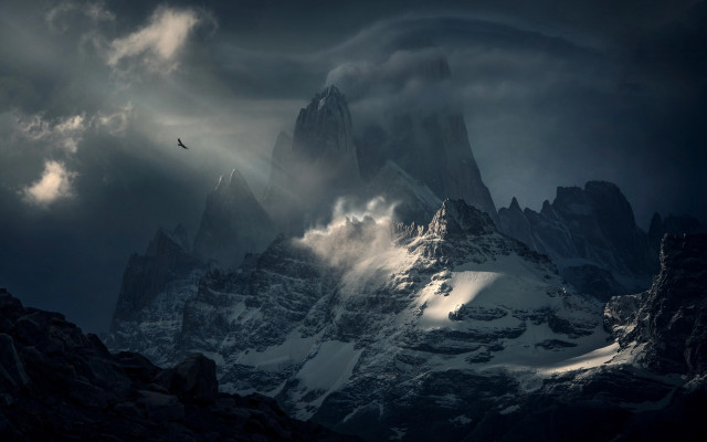 Bird mountain clouds night sunset free wallpaper for desktop - medium preview image