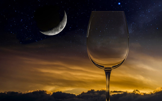 Wine glass night sky crescent free wallpaper for desktop - medium preview image