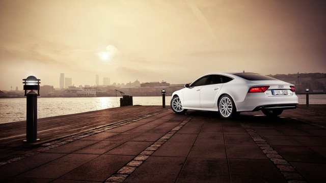 White car pier water city free wallpaper for desktop - medium preview image