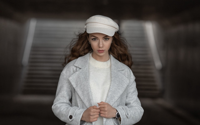 Elina karimova white hat coat free wallpaper for desktop - medium preview image