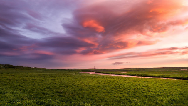 Field stream cloudy sky dusk free wallpaper for desktop - medium preview image