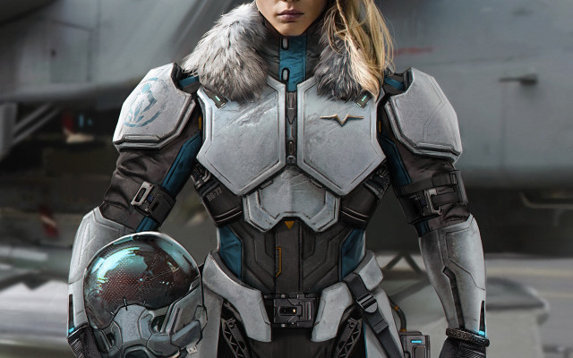 Futuristic woman fighter jet helmet free wallpaper for desktop - medium preview image