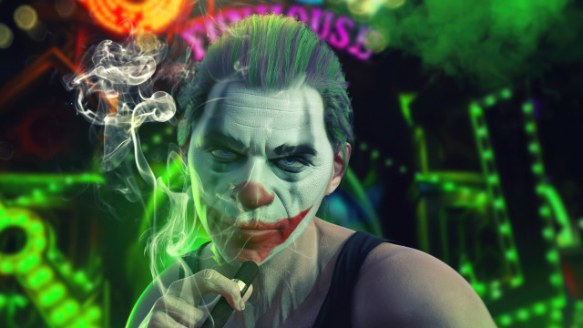 Clown man neon smoke portrait free wallpaper for desktop - medium preview image