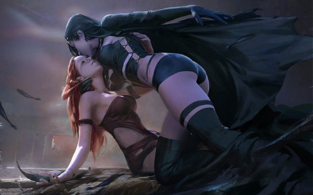 Woman kissing man cape birds free wallpaper for desktop - medium preview image