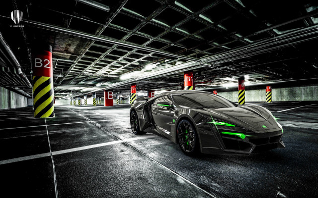 Car neon parking garage green free wallpaper for desktop - medium preview image