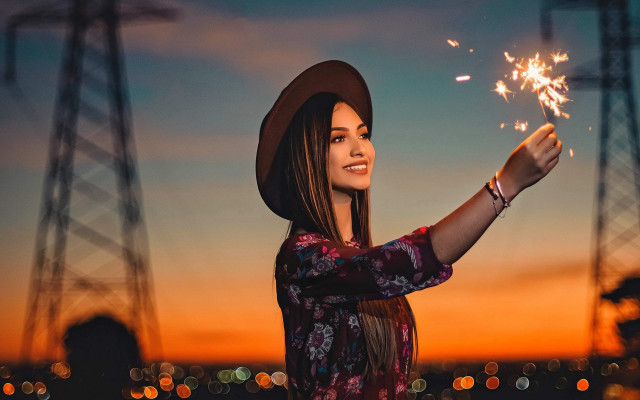 Cowgirl sunset sparkler fire flower free wallpaper for desktop - medium preview image