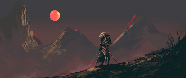 Mountain man red sun sword free wallpaper for desktop - medium preview image