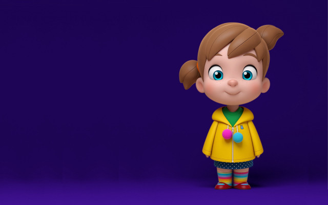 Cartoon girl yellow coat colorful free wallpaper for desktop - medium preview image