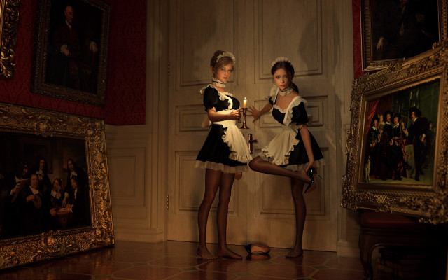 Two women masks wine gothic free wallpaper for desktop - medium preview image