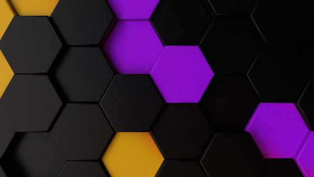 Black yellow hexagon purple pattern free wallpaper for desktop - medium preview image