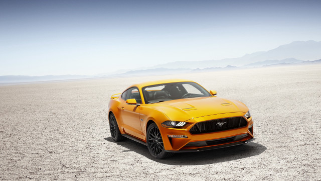 Yellow mustang desert mountains blue free wallpaper for desktop - medium preview image