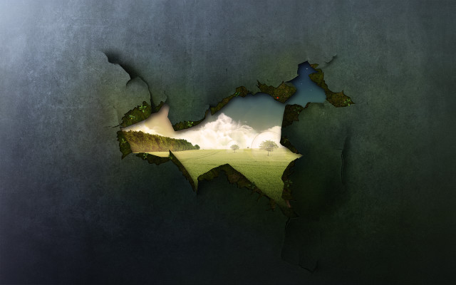 Broken wall hole field clouds #2 free wallpaper for desktop - medium preview image