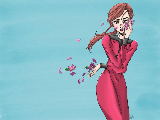 Woman pink dress blowing flower free wallpaper for desktop - medium preview image