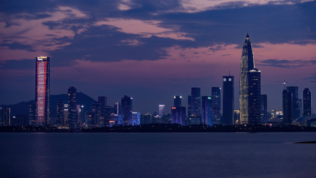 City skyline night pink sky #2 free wallpaper for desktop - medium preview image