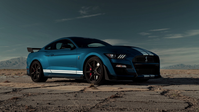 Blue mustang desert mountains cloudy free wallpaper for desktop - medium preview image