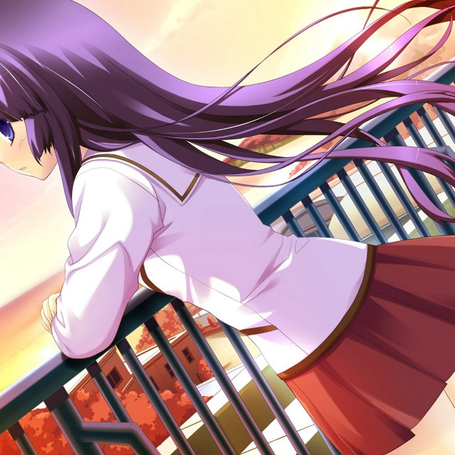 Girl balcony sunset purple hair free wallpaper for tablet - medium preview image