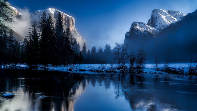 Mountain reflection lake night snow free wallpaper for desktop - medium preview image