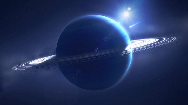 Saturn ring starry sky blue free wallpaper for desktop - medium preview image