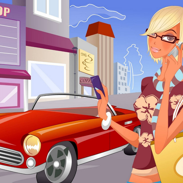 Woman talking cellphone red car free wallpaper for tablet - medium preview image