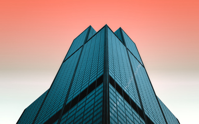 Brutalism building sunset gradient fence free wallpaper for desktop - medium preview image