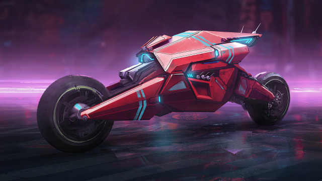 Futuristic motorcycle cyberpunk retrofuturism purple free wallpaper for desktop - medium preview image