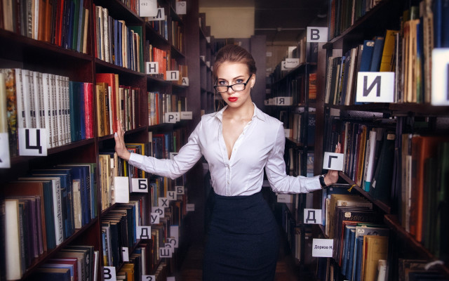 Library girl floating book glasses free wallpaper for desktop - medium preview image