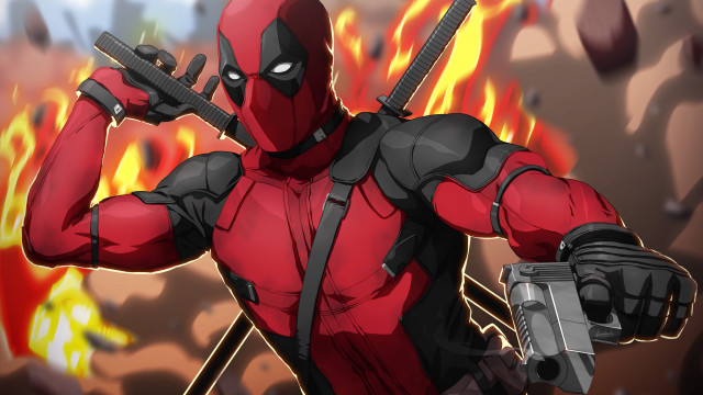 Deadpool flames gun embers explosion free wallpaper for desktop - medium preview image
