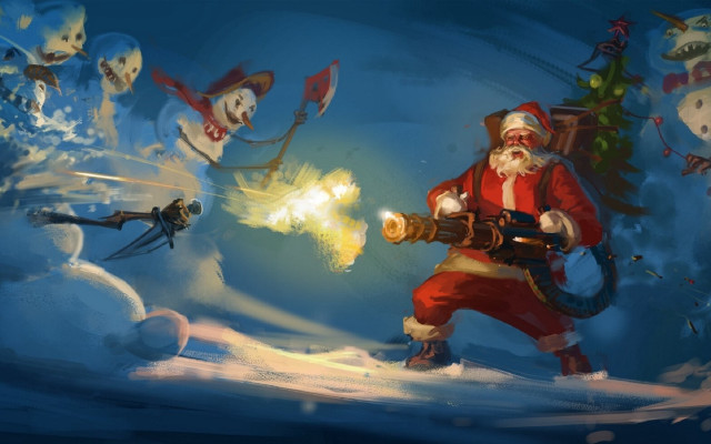 Santa claus shooting evil men free wallpaper for desktop - medium preview image
