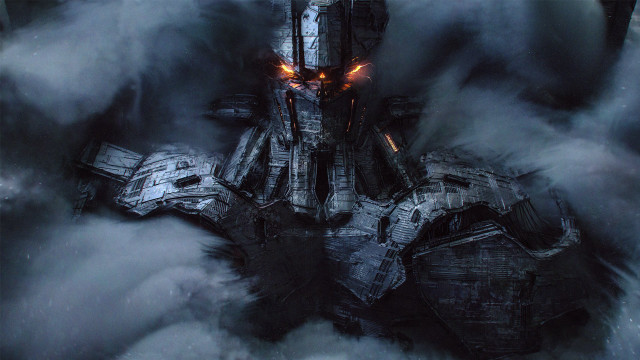 Futuristic building clouds glowing eyes free wallpaper for desktop - medium preview image