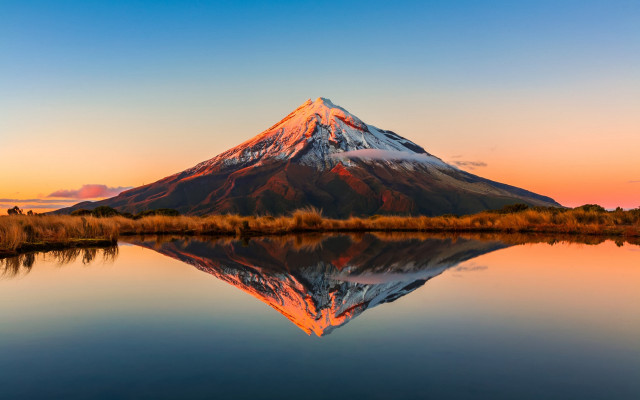 Mountain reflection sunset beach fire free wallpaper for desktop - medium preview image
