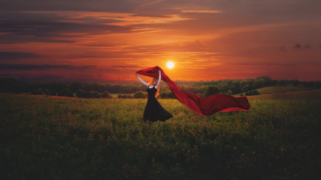 Woman black dress red scarf #2 free wallpaper for desktop - medium preview image