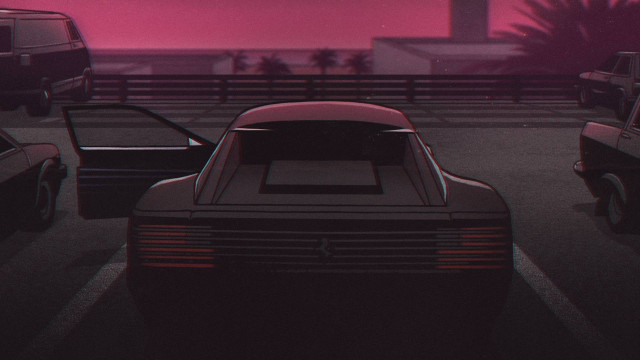 Night parking lot pink sky free wallpaper for desktop - medium preview image