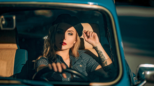 Woman car hat cigarette cinematic free wallpaper for desktop - medium preview image