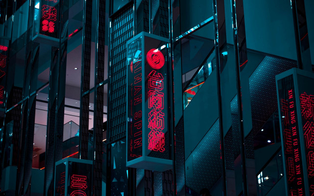 Cyberpunk building redlight redsign skyline free wallpaper for desktop - medium preview image