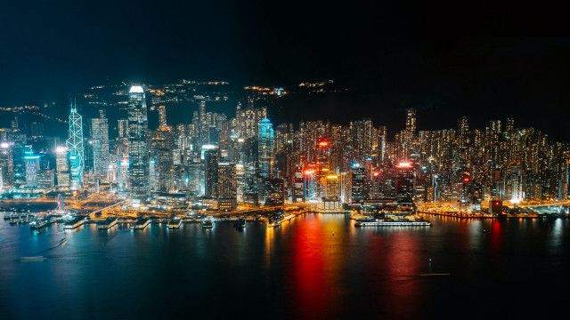 Cityscape night lights boats tiltshift free wallpaper for desktop - medium preview image