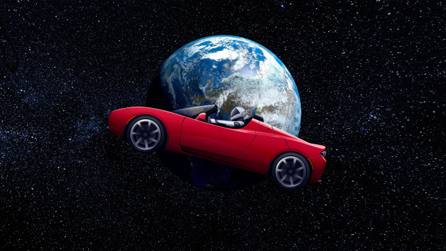 Red car earth space blue free wallpaper for desktop - medium preview image