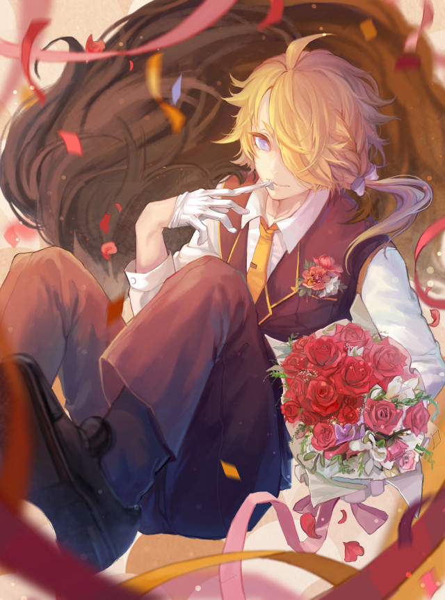 Man chair bouquet flowers woman free wallpaper for mobile - medium preview image